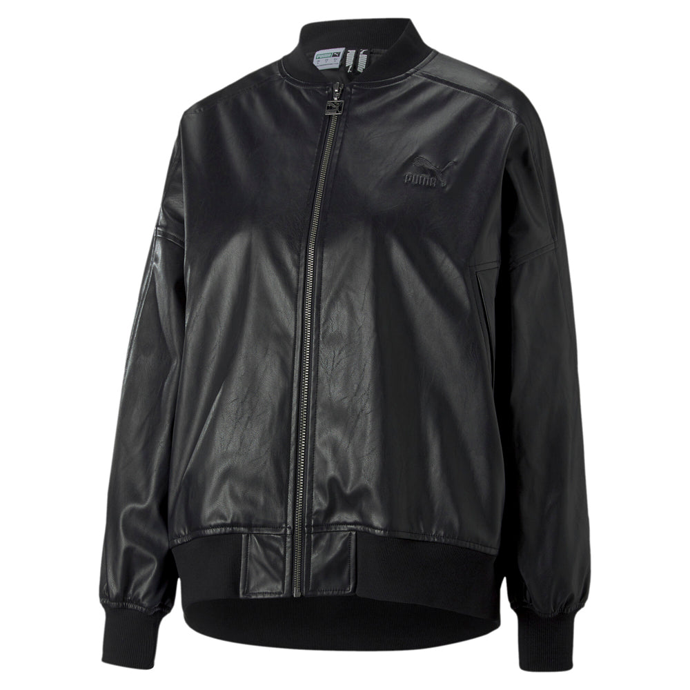 T7 Faux Leather Full Zip Bomber Jacket