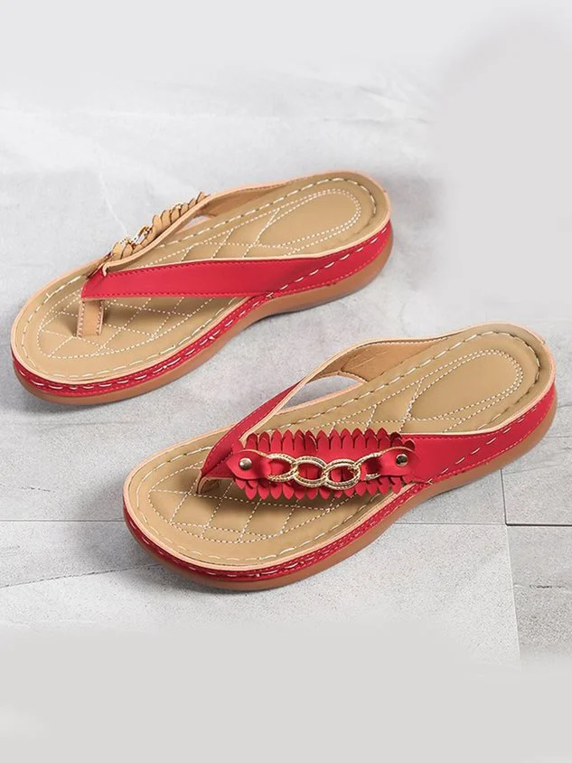 Metal Chain Soft Sole Comfortable Thong Wedge Flip-flops Beach Sandals