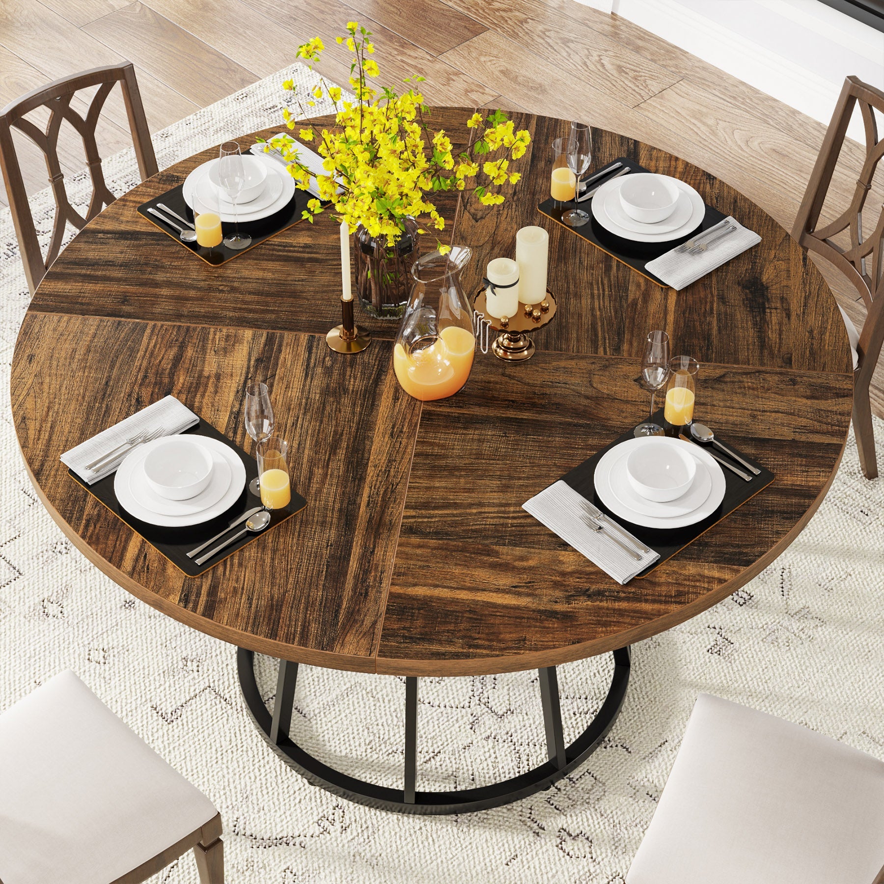 Round Dining Table for 4 People, 47.2