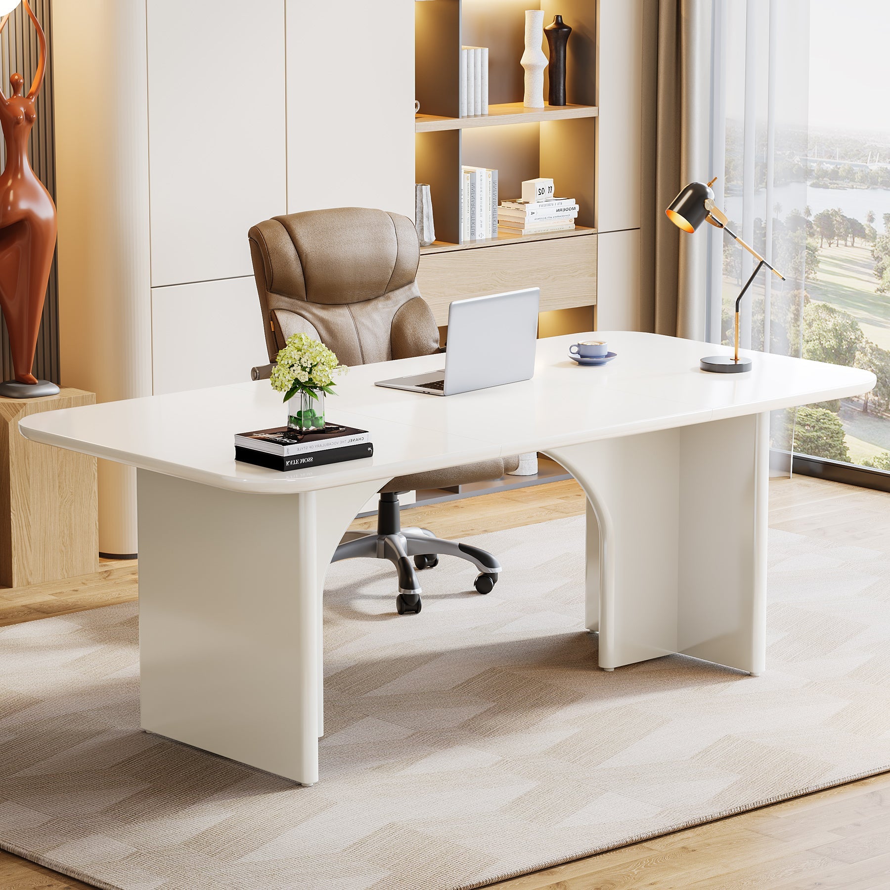 63-Inch Executive Desk, Modern Computer Desk with Arch Design Legs