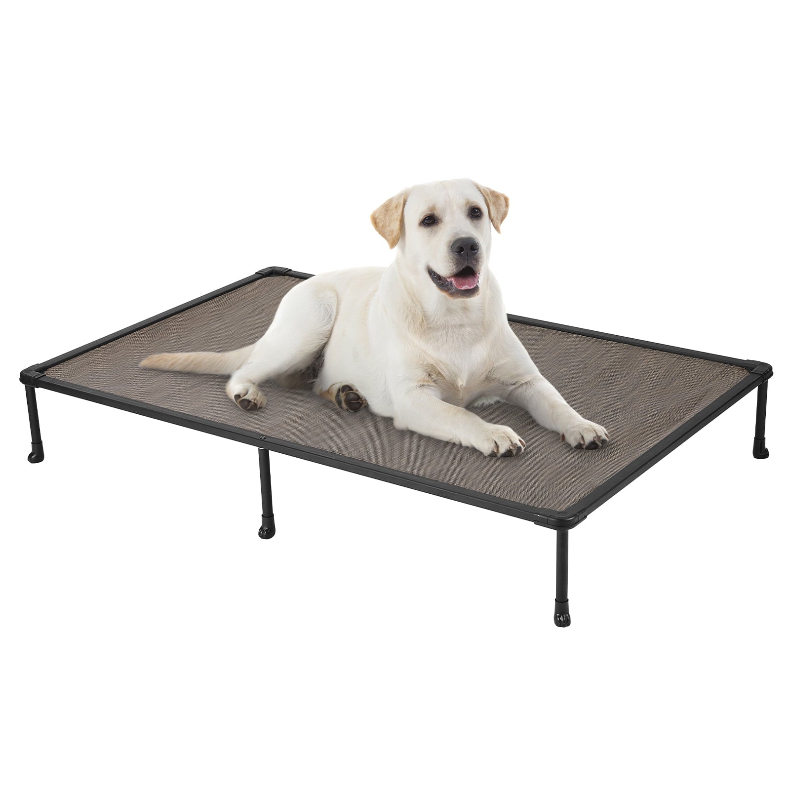 Veehoo Chewproof Dog Bed， Cooling Raised Dog Cots with Black Metal Frame， XX Large， Brown