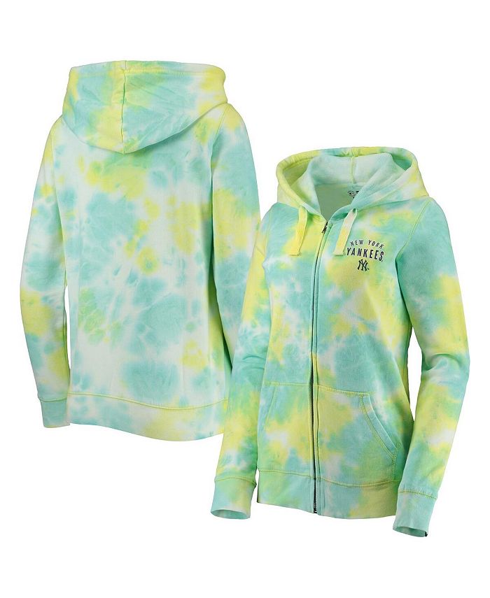 Women's White New York Yankees Tie-Dye Full-Zip Hoodie