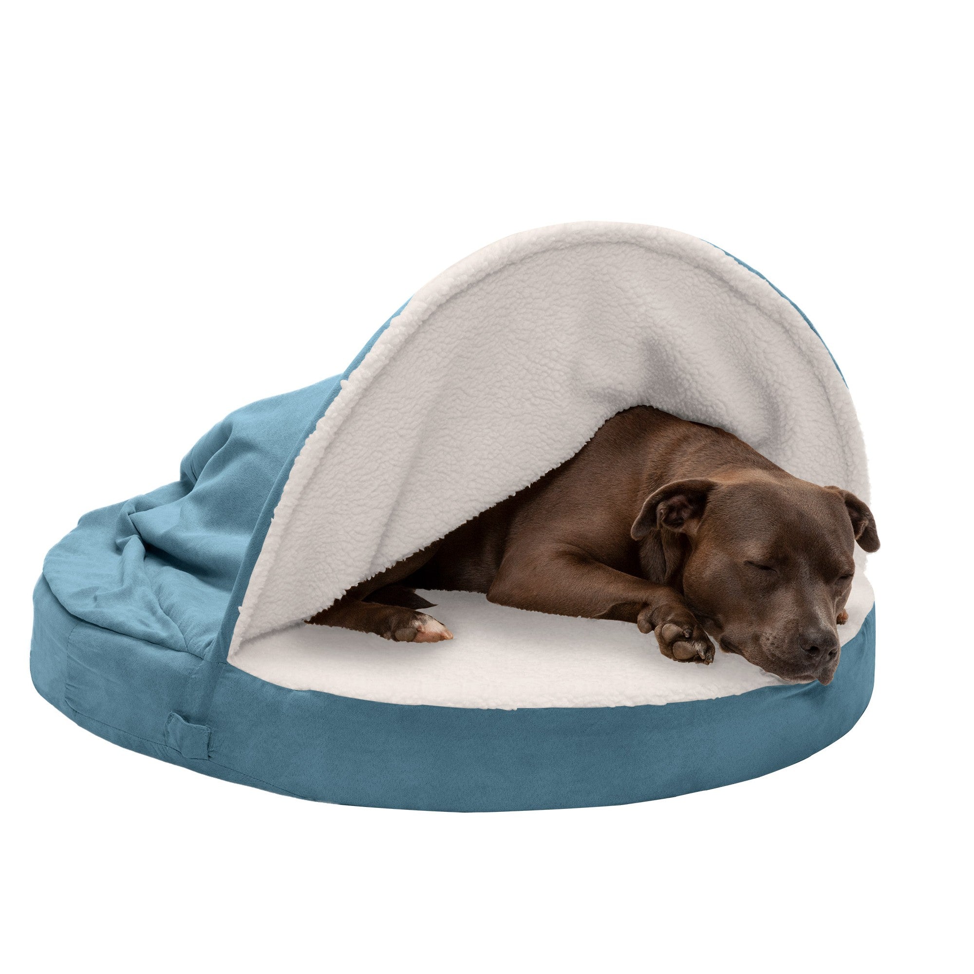 FurHaven | Cooling Gel Faux Sheepskin Snuggery Pet Bed for Dogs and Cats， Blue， 35-Inch