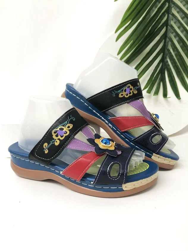Vintage Contrast Patchwork Cutout Sandal Slippers