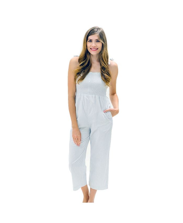 Womens' Organic Cotton Smocked Button Front Jumpsuit