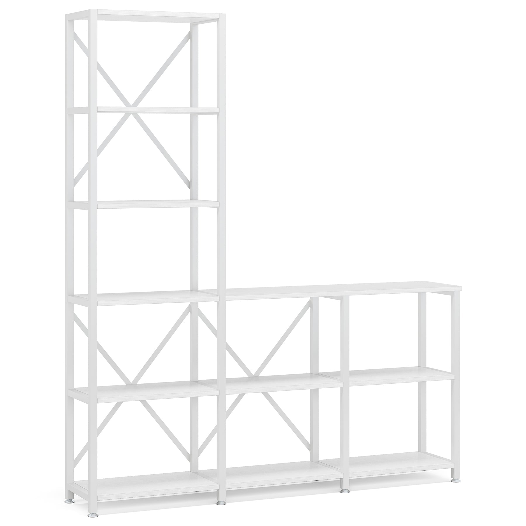 9-Shelf Bookshelf, Industrial Ladder Corner Etagere Bookcase