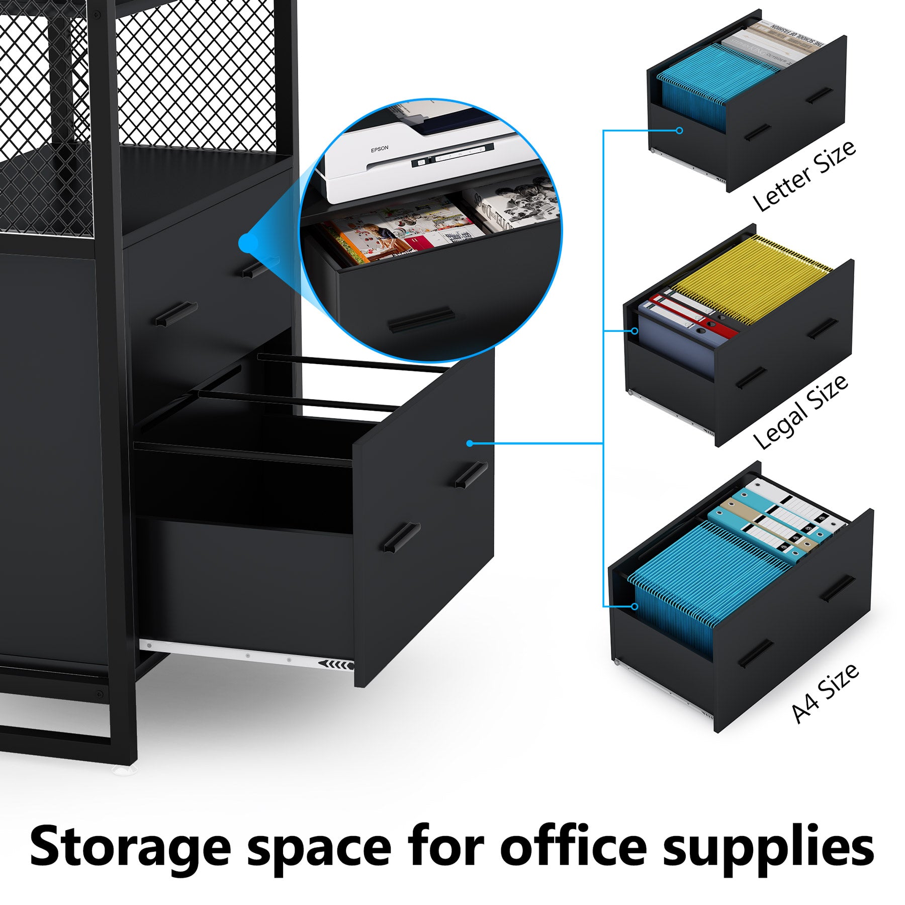 2-Drawer File Cabinet, Vertical Filing Cabinet with Bookshelf