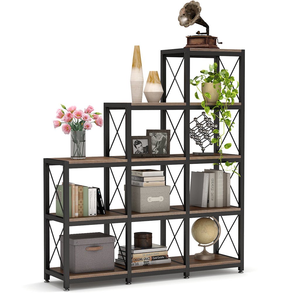 Ladder Bookshelf, 12 Shelves Industrial Etagere Bookcase