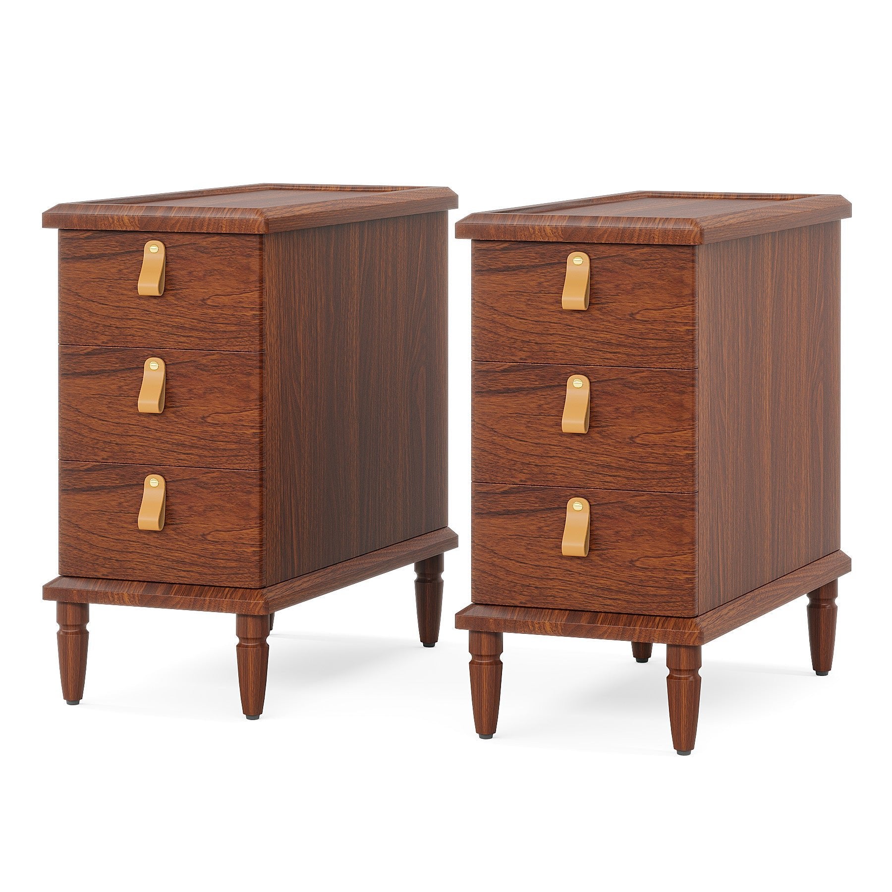 Wood End Table, Classic Nightstand with 3 Wooden Drawers