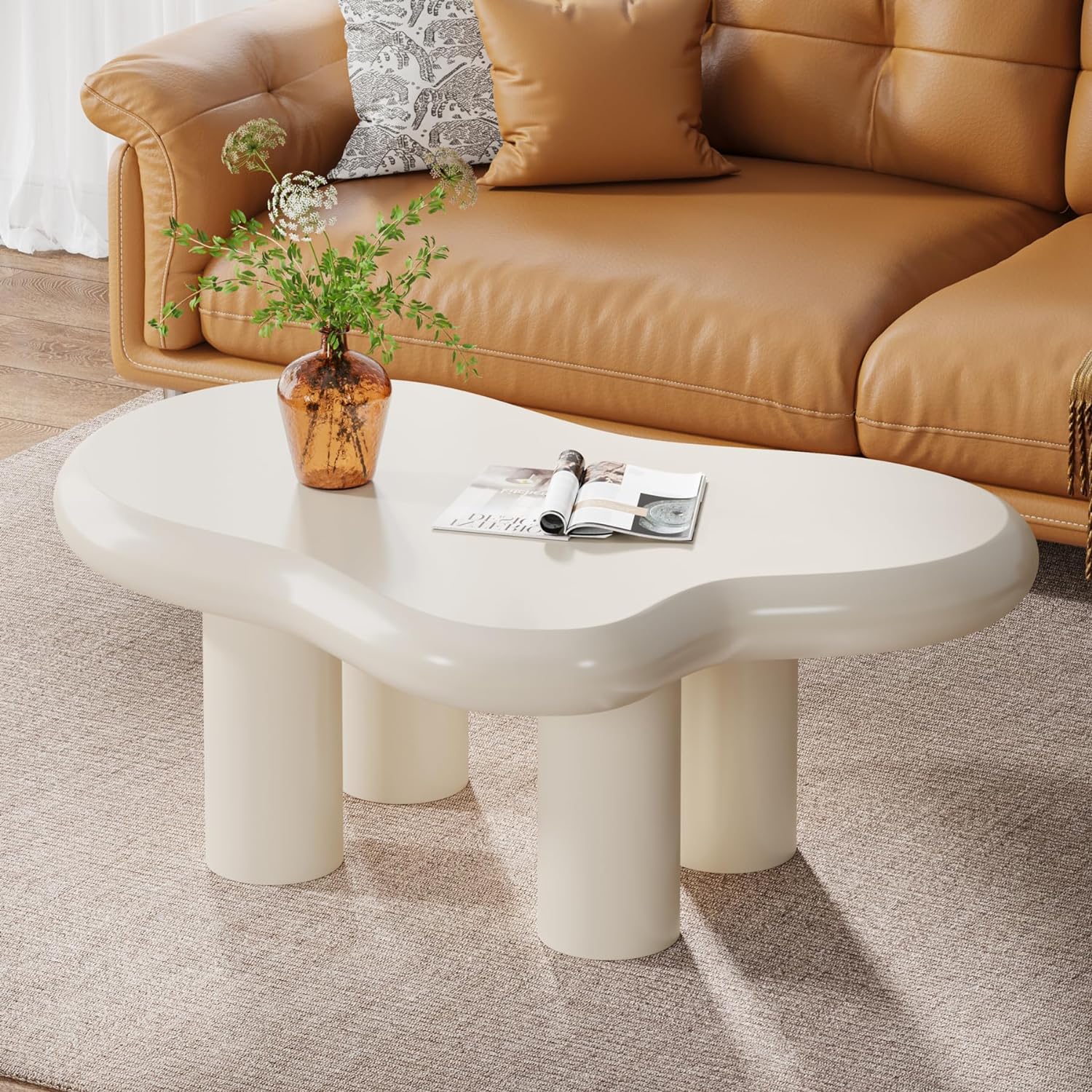 Cloud-Shaped Coffee Table, Modern Center Table with 4 Solid Legs