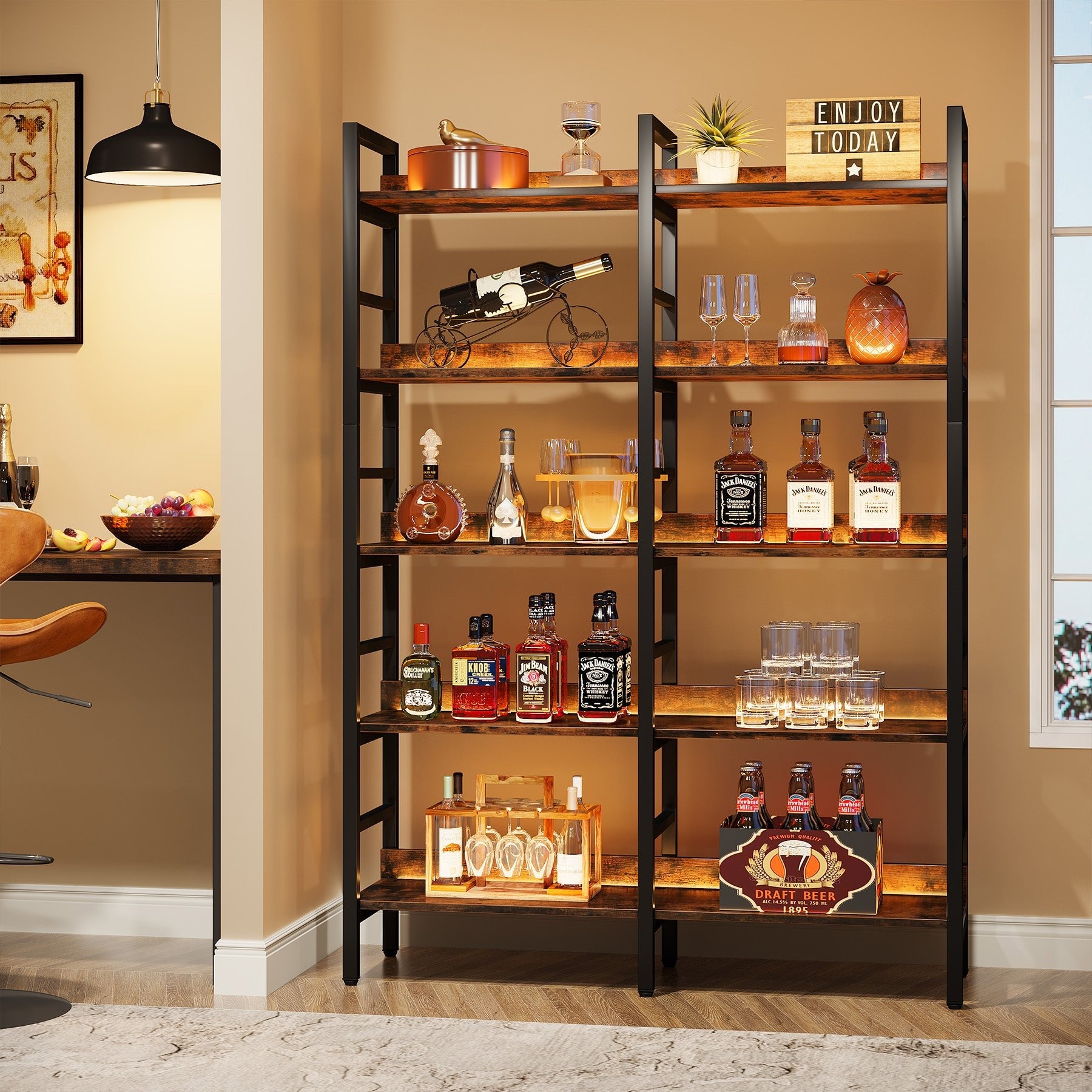 5-Tier Bookshelf, Double Wide Bookcase Storage Shelves Unit