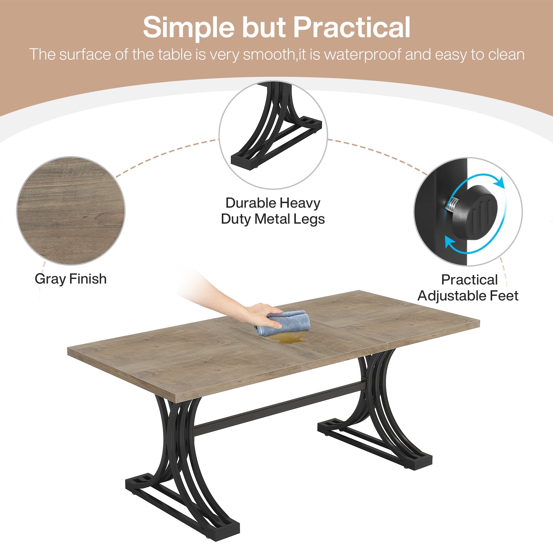 63'' Modern Dining Table with Faux Marble Tabletop & Metal Legs