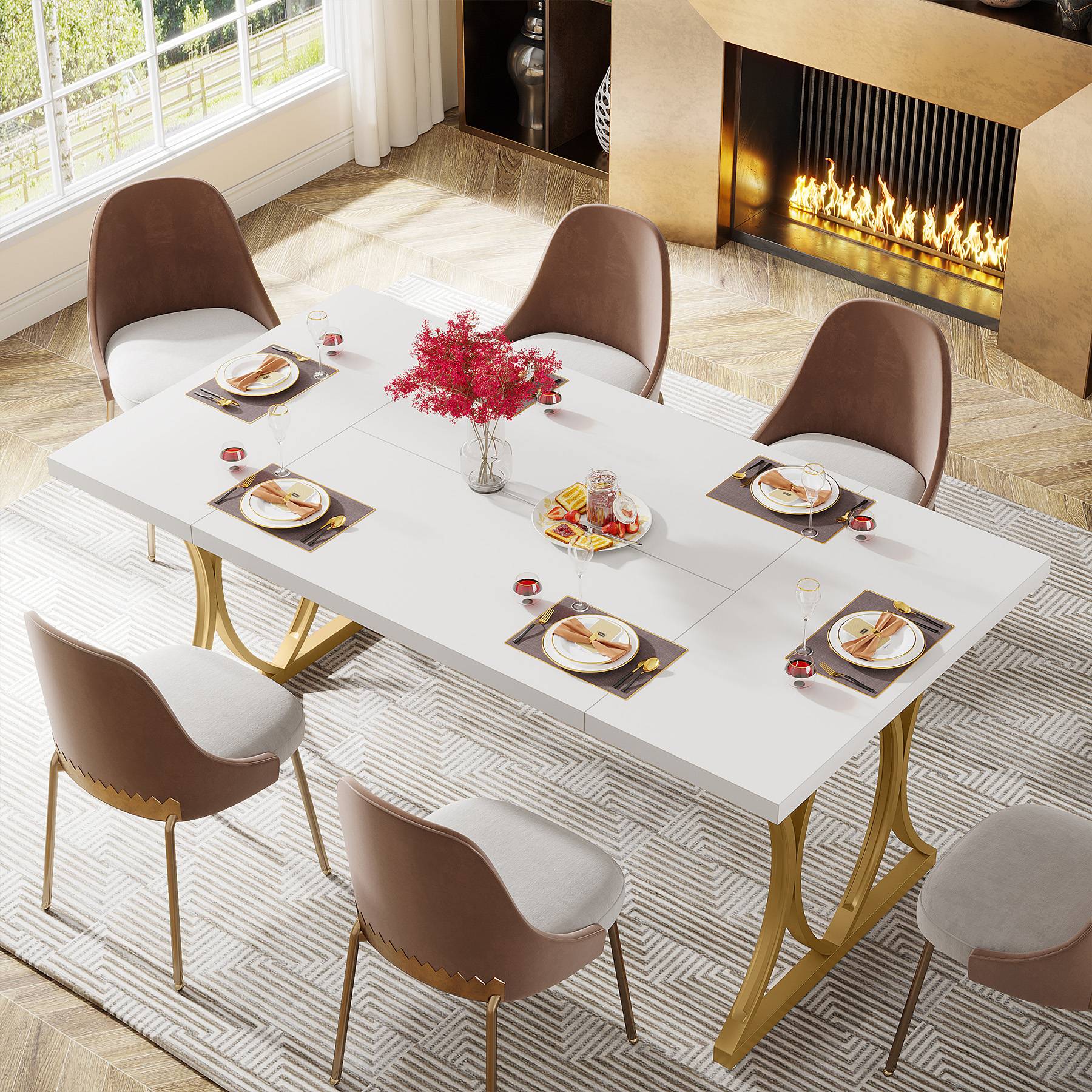 Modern Dining Table, Rectangle Kitchen Table Dinner Table for 6 People