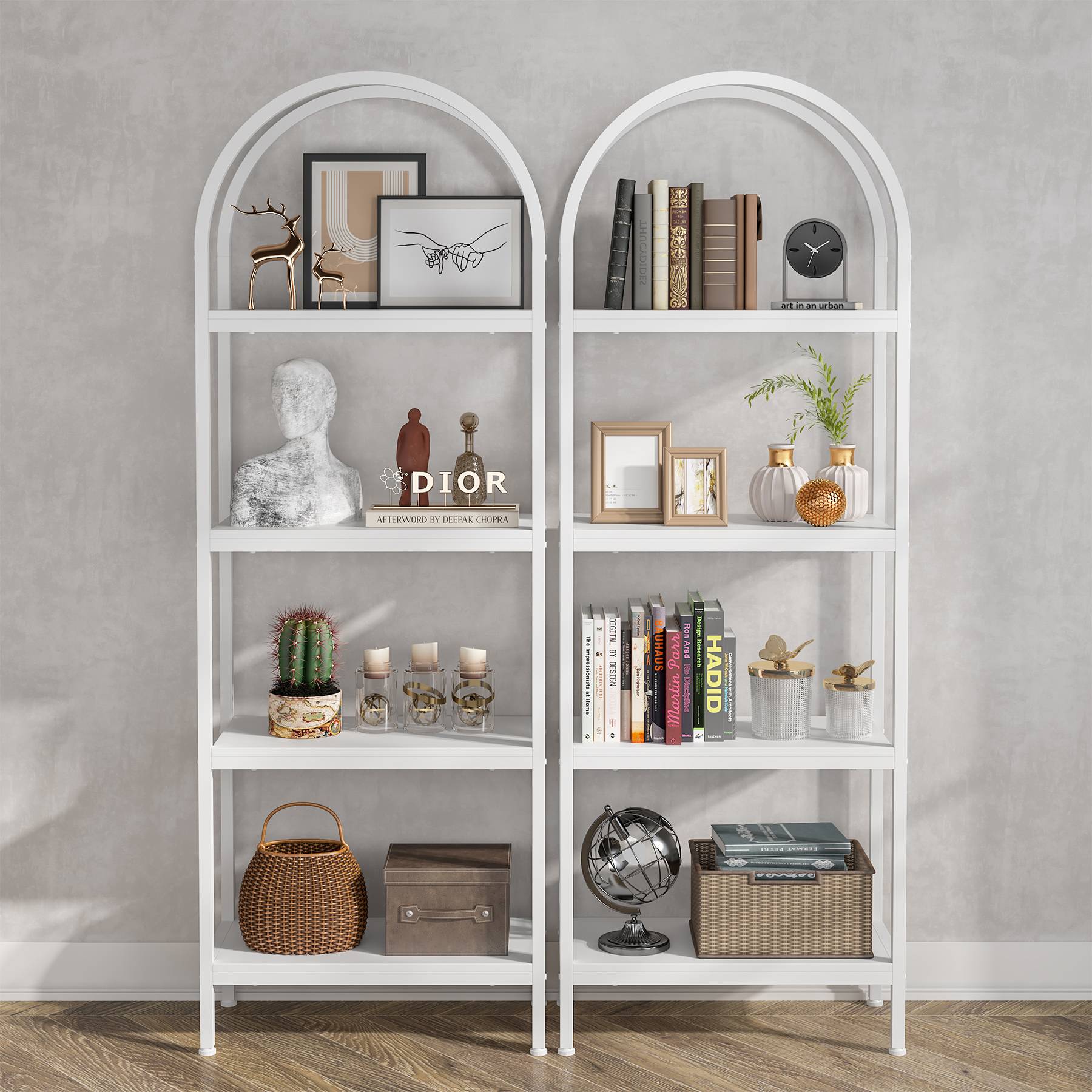 4-Tier / 5-Tier Bookshelf, Arched Bookcase Display Rack with Storage Shelves