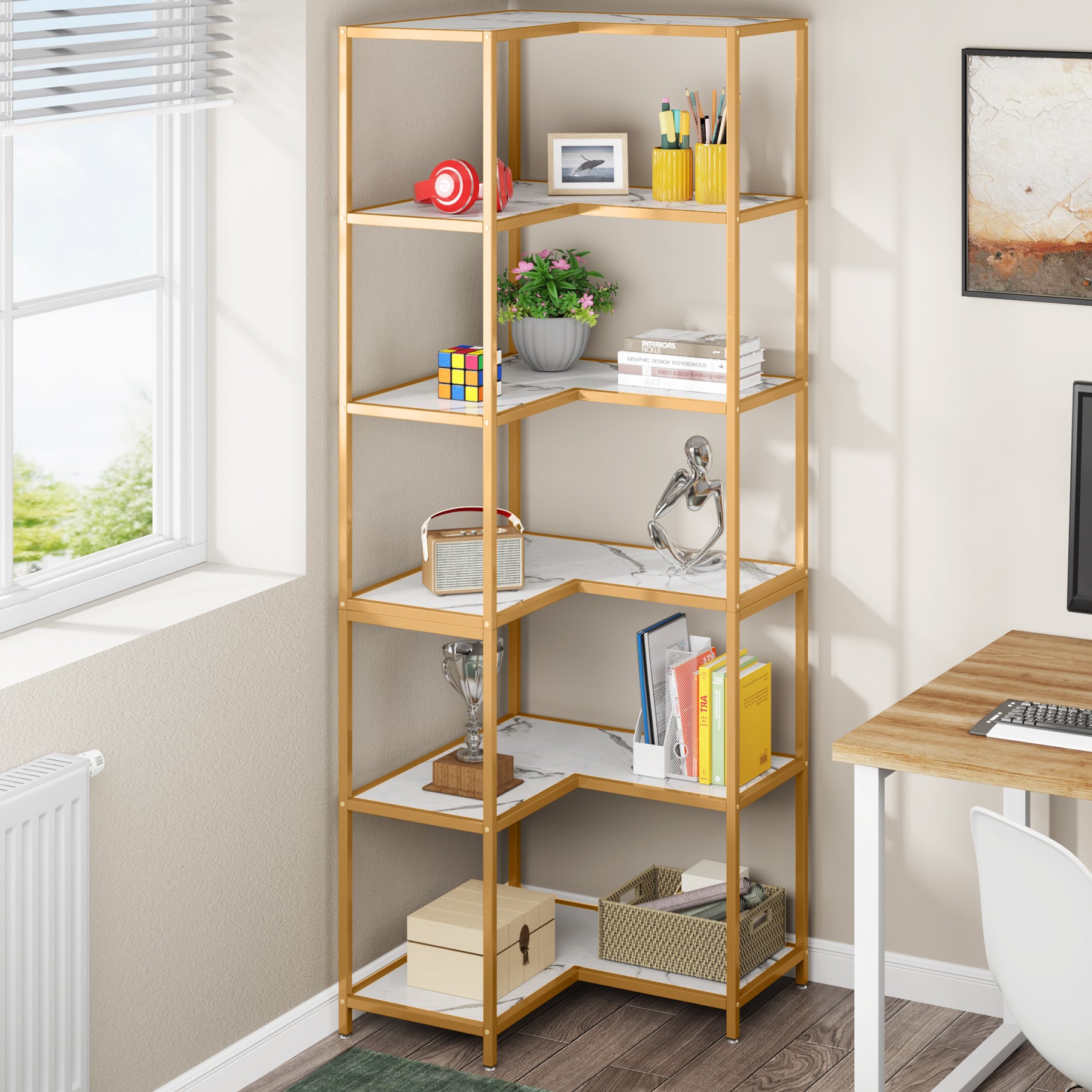 6-Shelf Corner Bookshelf, 70.5