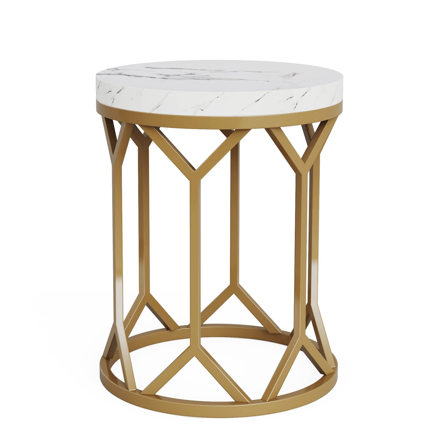 Modern End Table, Round Faux Marble Side Table for Living Room