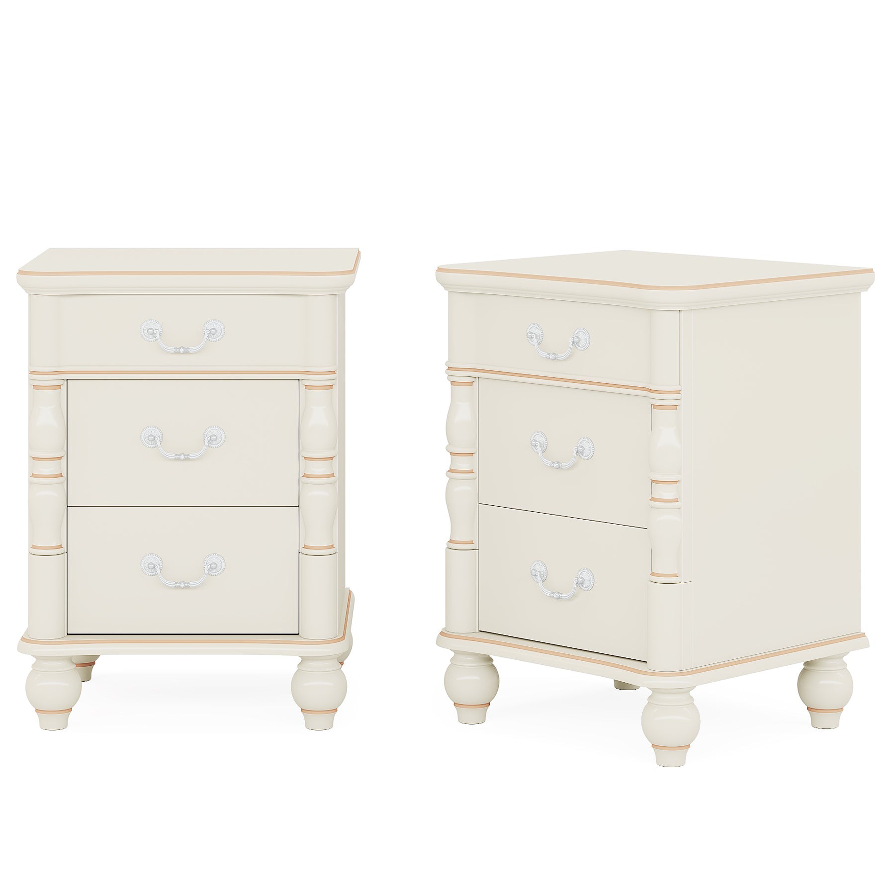 3 Drawers Nightstand, Modern  Bedside End Table with Solid Wood Legs