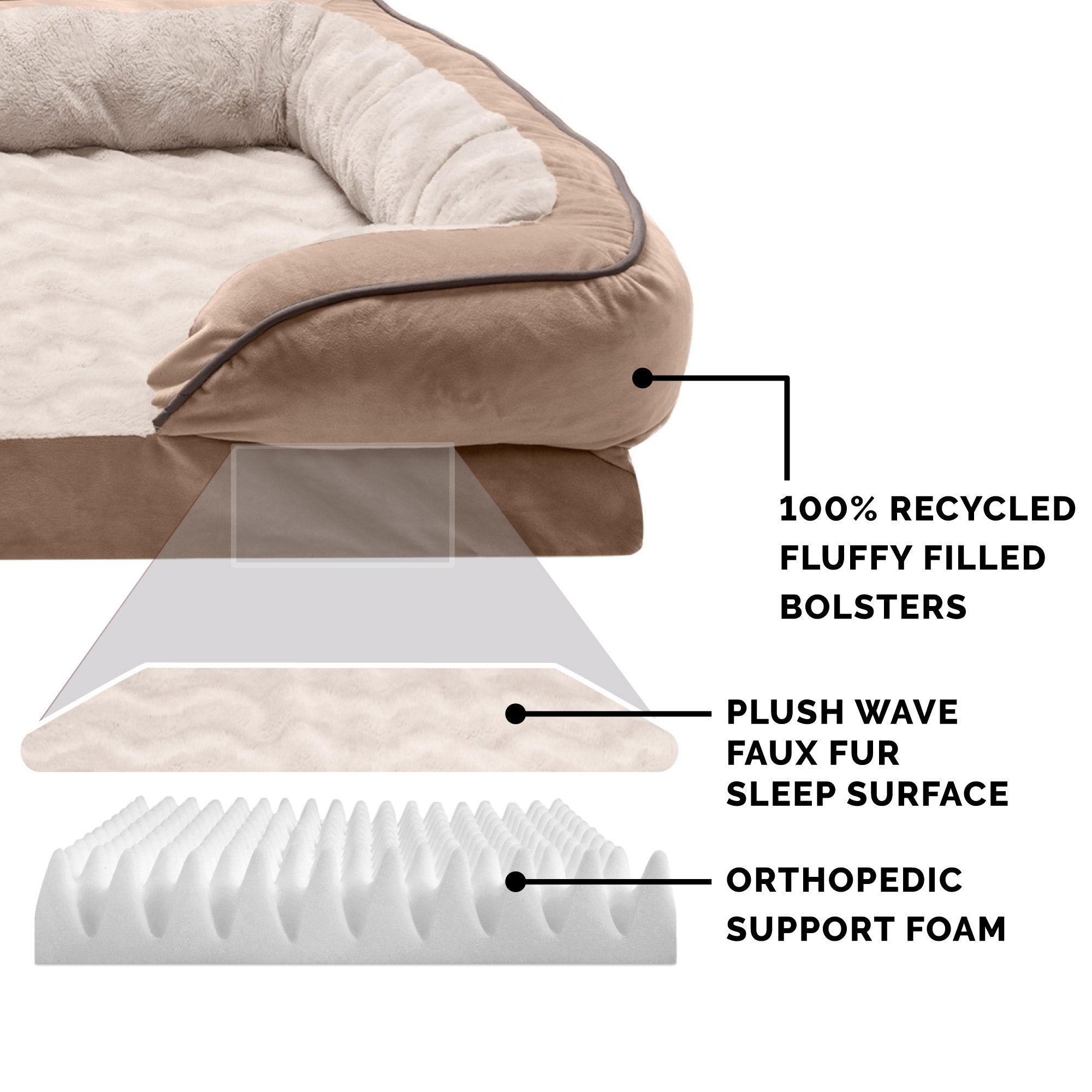 FurHaven Pet Products | Convolute Orthopedic Perfect Comfort Velvet Waves Sofa-Style Couch Pet Bed for Dogs and Cats， Brownstone， Jumbo
