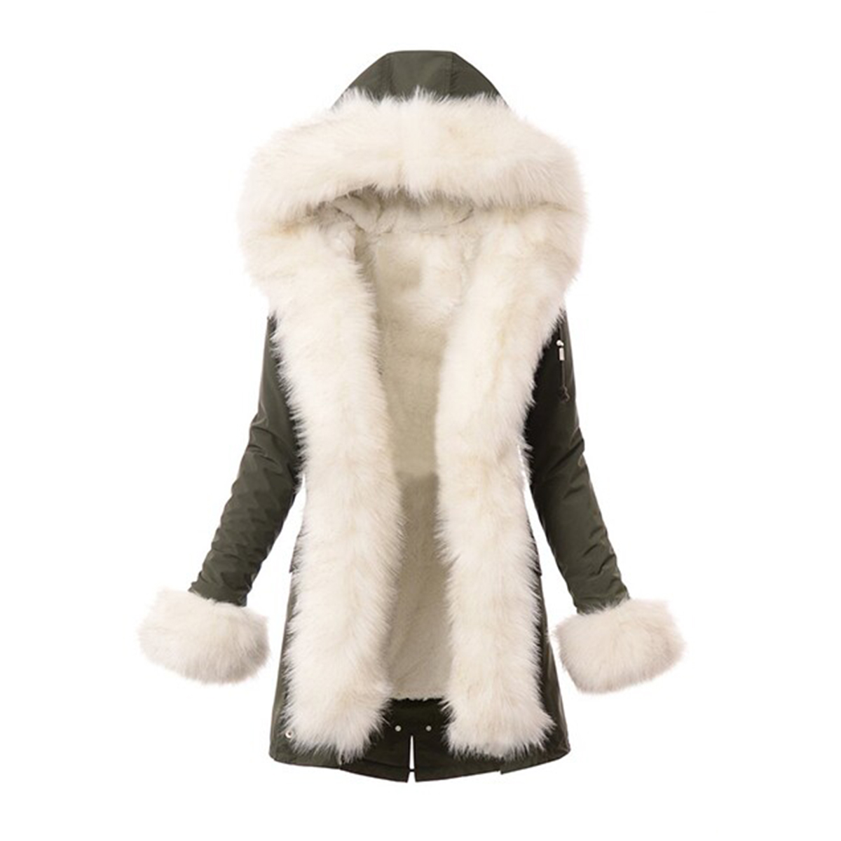 PARKA 2IN1 JACKET GREEN WITH WHITE FUR