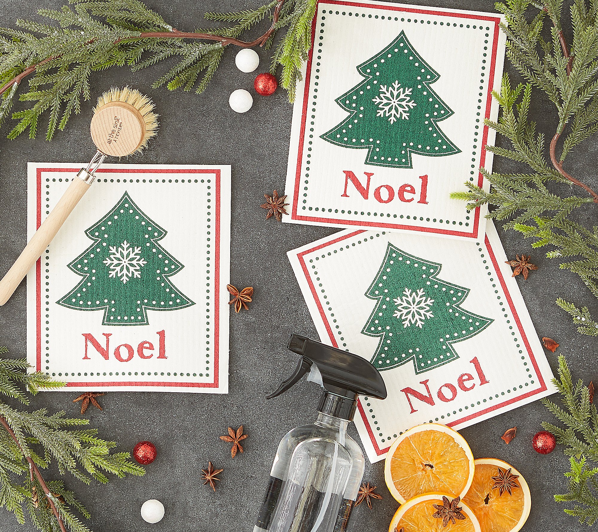 Design Imports Set of 3 Noel Tree Swedish Dishcloths