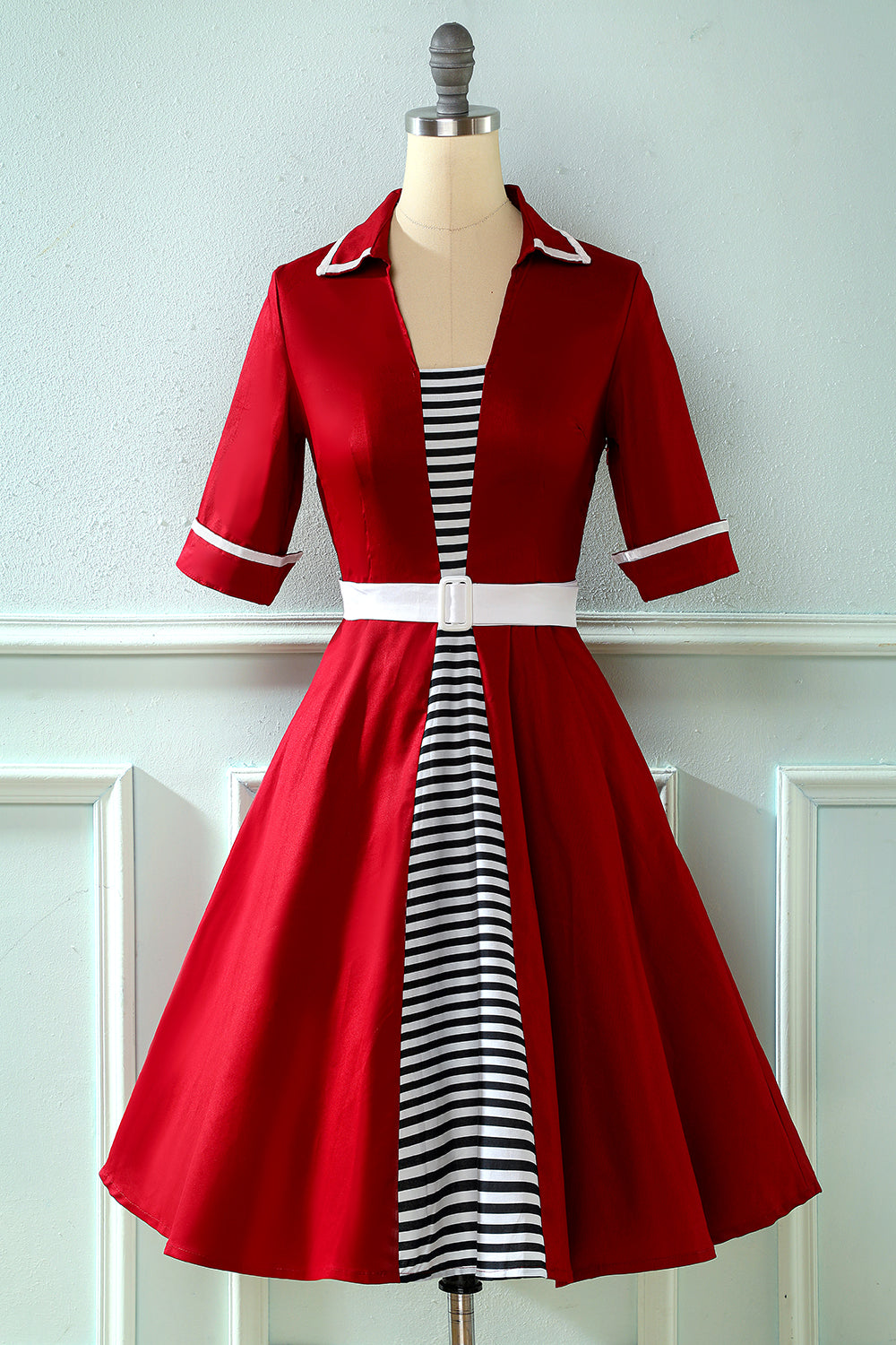 Striped Stitching Retro 1950s Dress