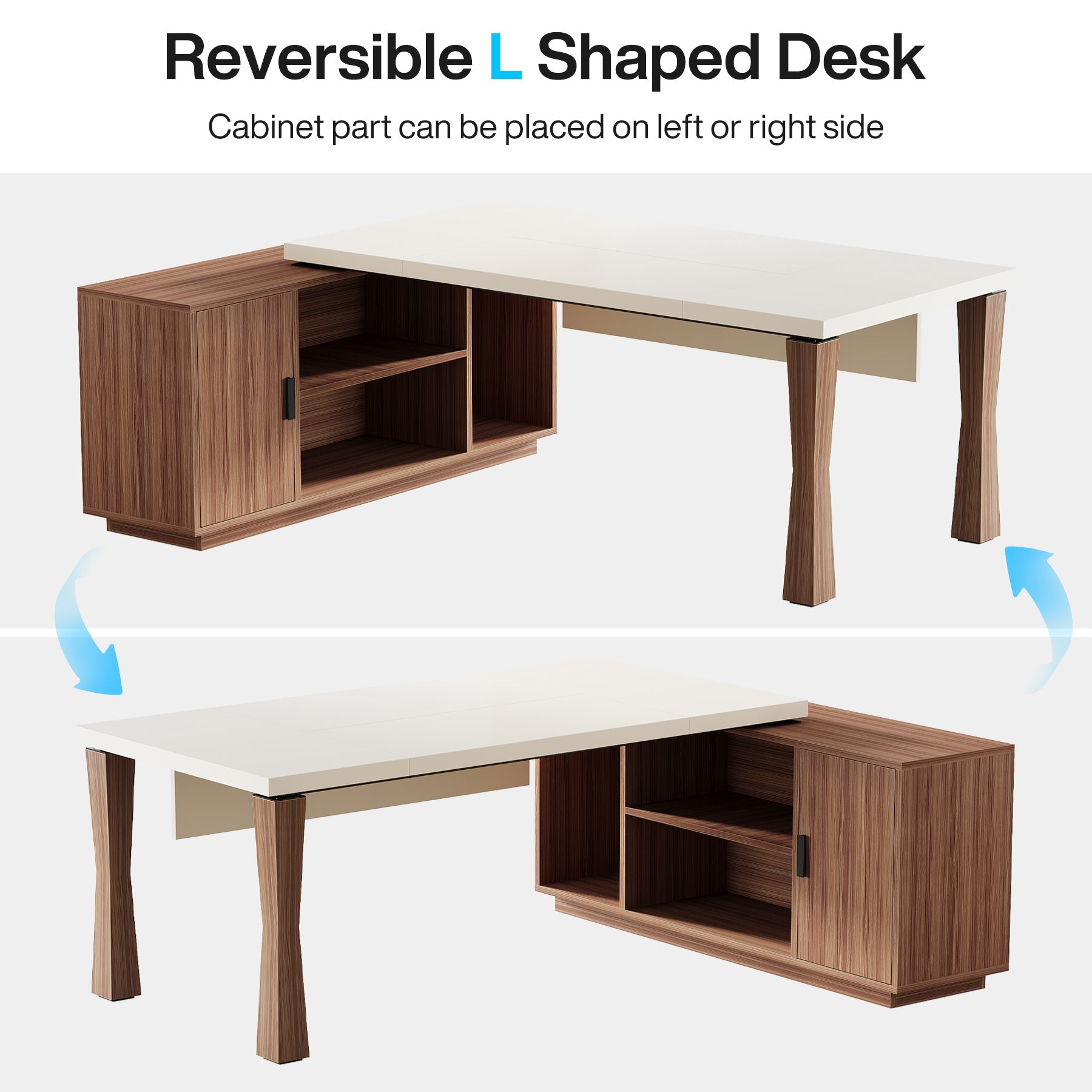 Large L-Shaped Desk, 71-Inch Executive Desk Computer Table with Cabinet