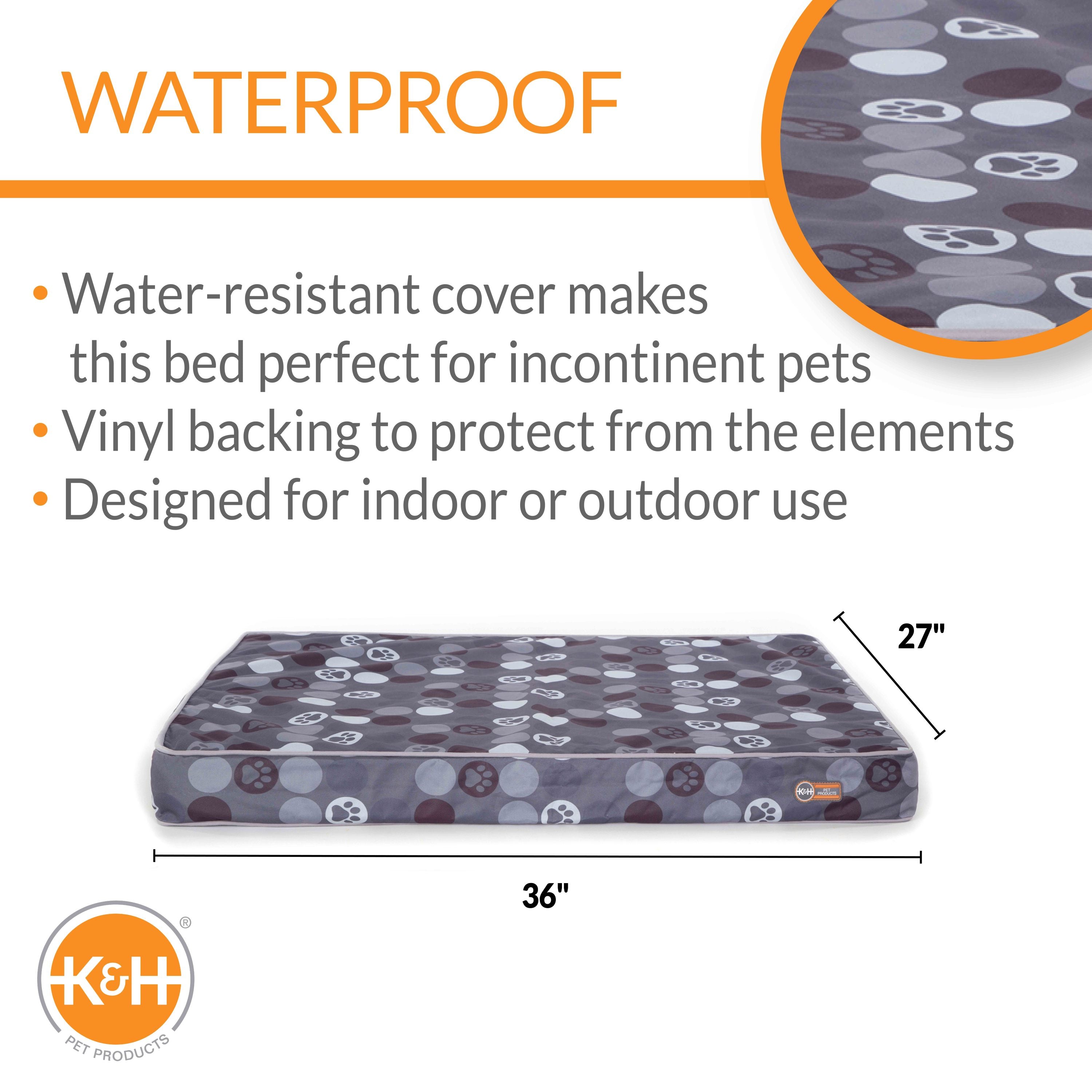 KandH Pet Products Superior Orthopedic Indoor/Outdoor Bed Gray/Paw Small 27 X 36 X 4 Inches