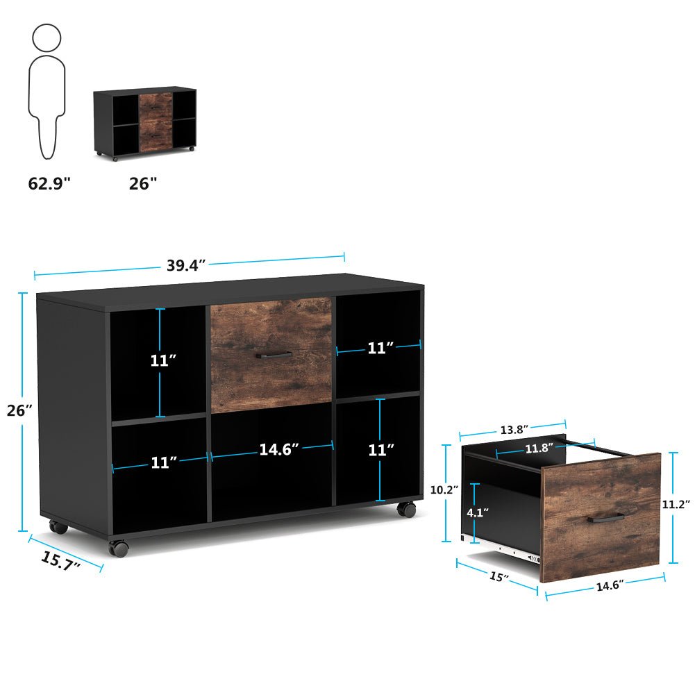 2 Drawer File Cabinet, Large Mobile Filing Cabinet for Letter Size