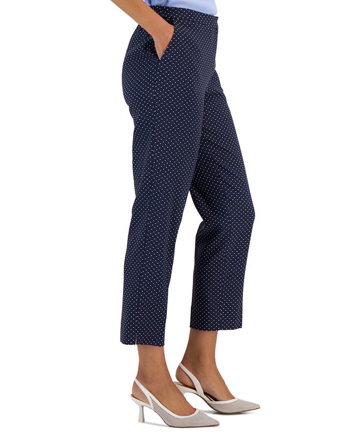 Women's Stretch-Jacquard Polka-Dot Straight-Leg Cropped Pants
