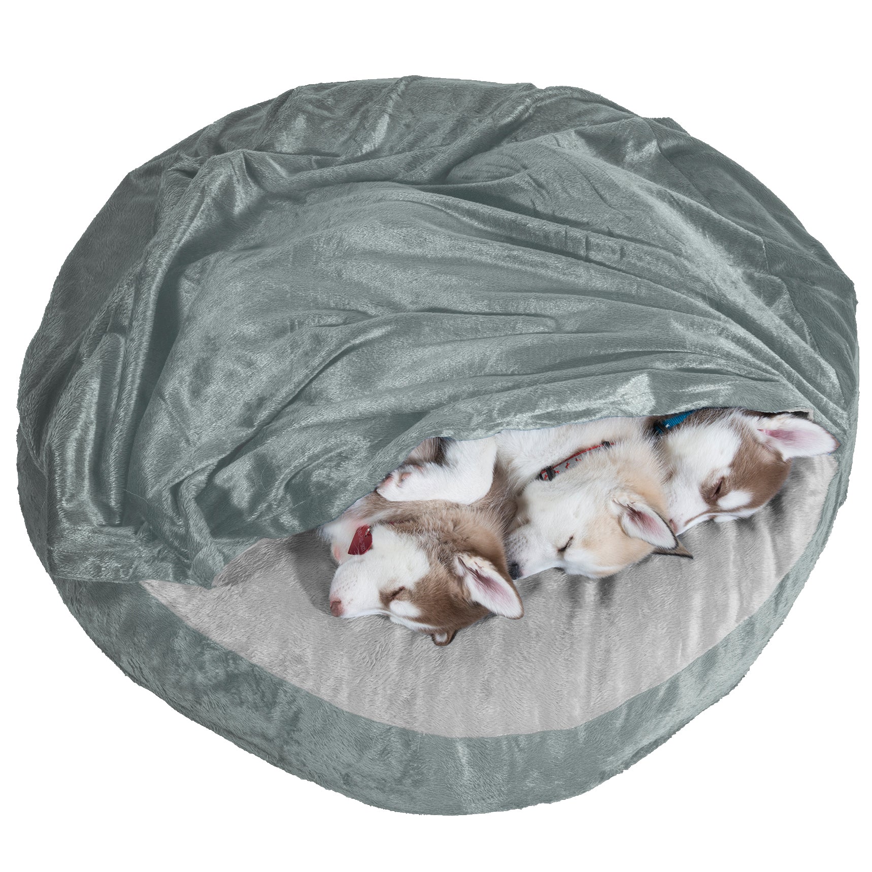 FurHaven | Cooling Gel Microvelvet Snuggery Pet Bed for Dogs and Cats， Gray， 35-Inch