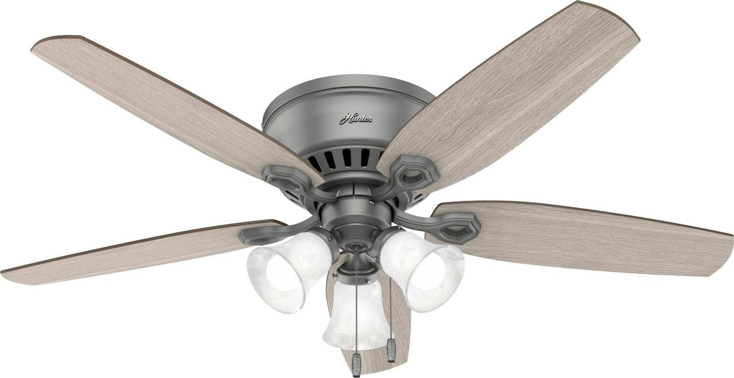 Hunter Fan 52 Builder Matte Silver Low Profile Ceiling Fan with LED Light and Pull Chain