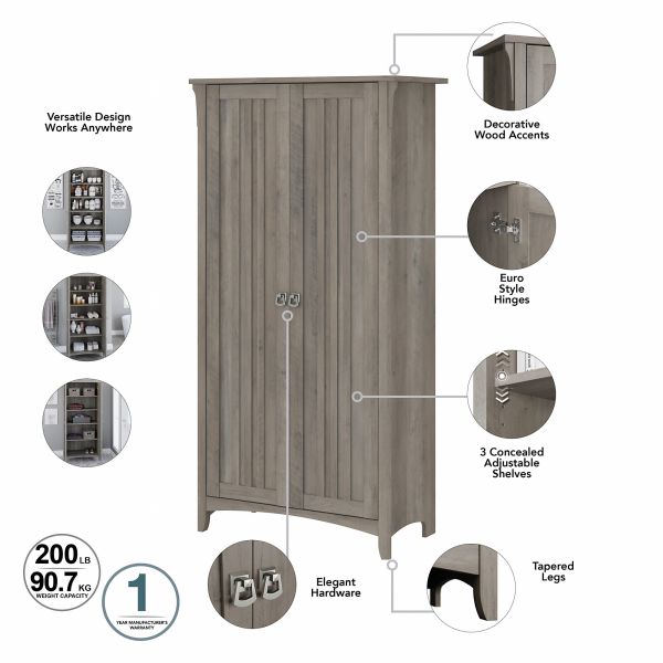 Bush Furniture Salinas Tall Storage Cabinet with Doors in Driftwood Gray