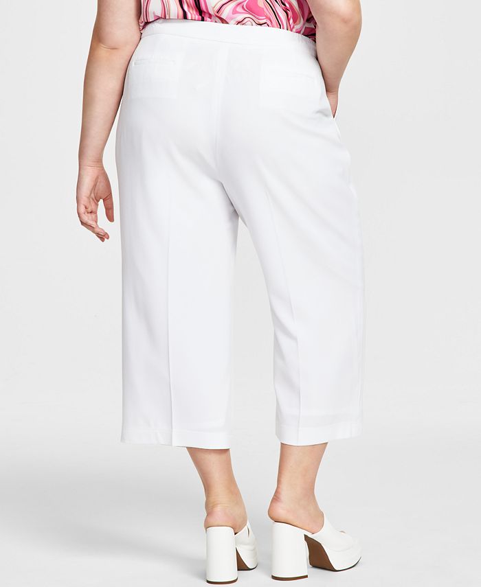 Plus Size Crepe Wide-Leg Ankle Pants， Created for Macy's
