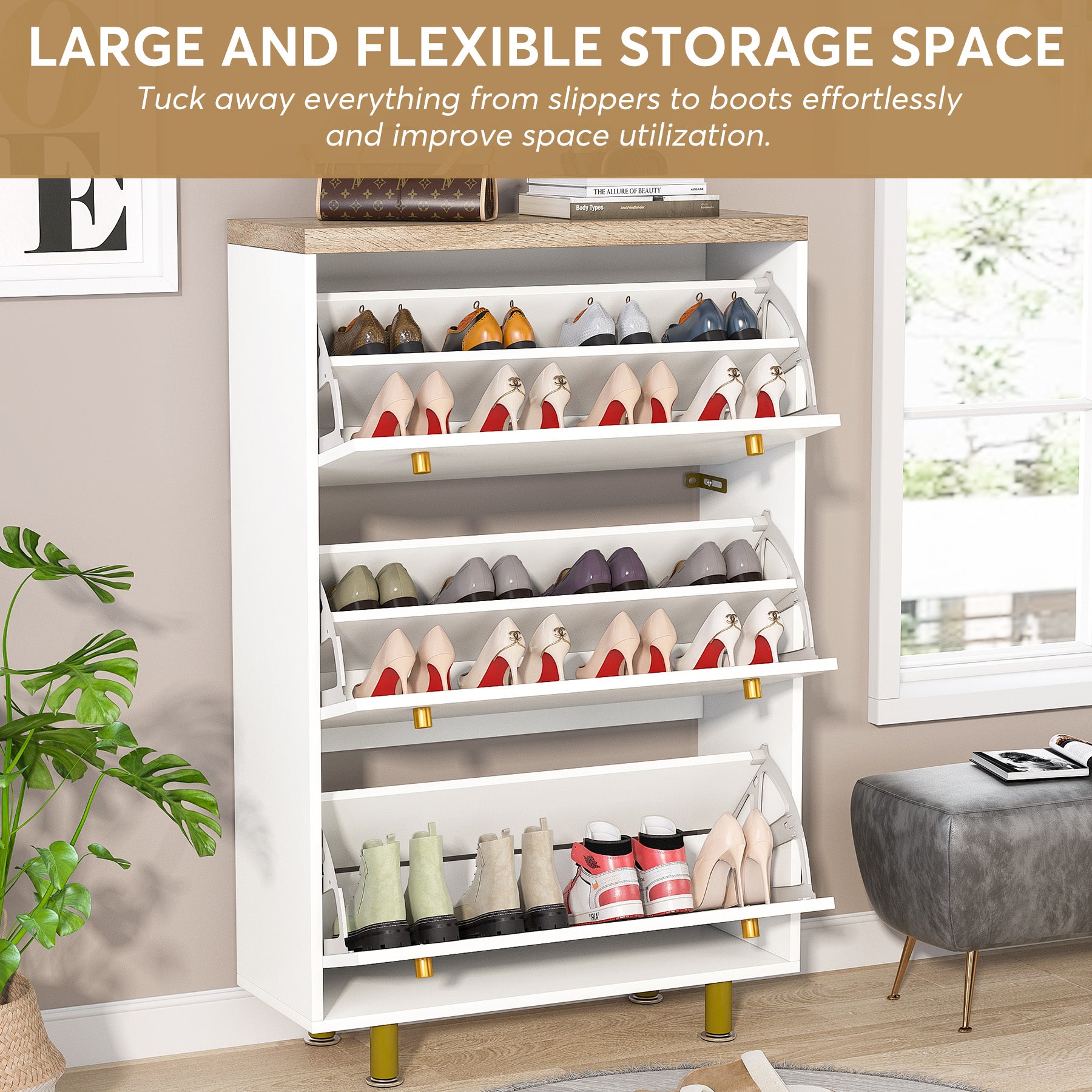 3-Drawer Shoe Cabinet, 3-Tier Shoe Rack Organizer Cabinet