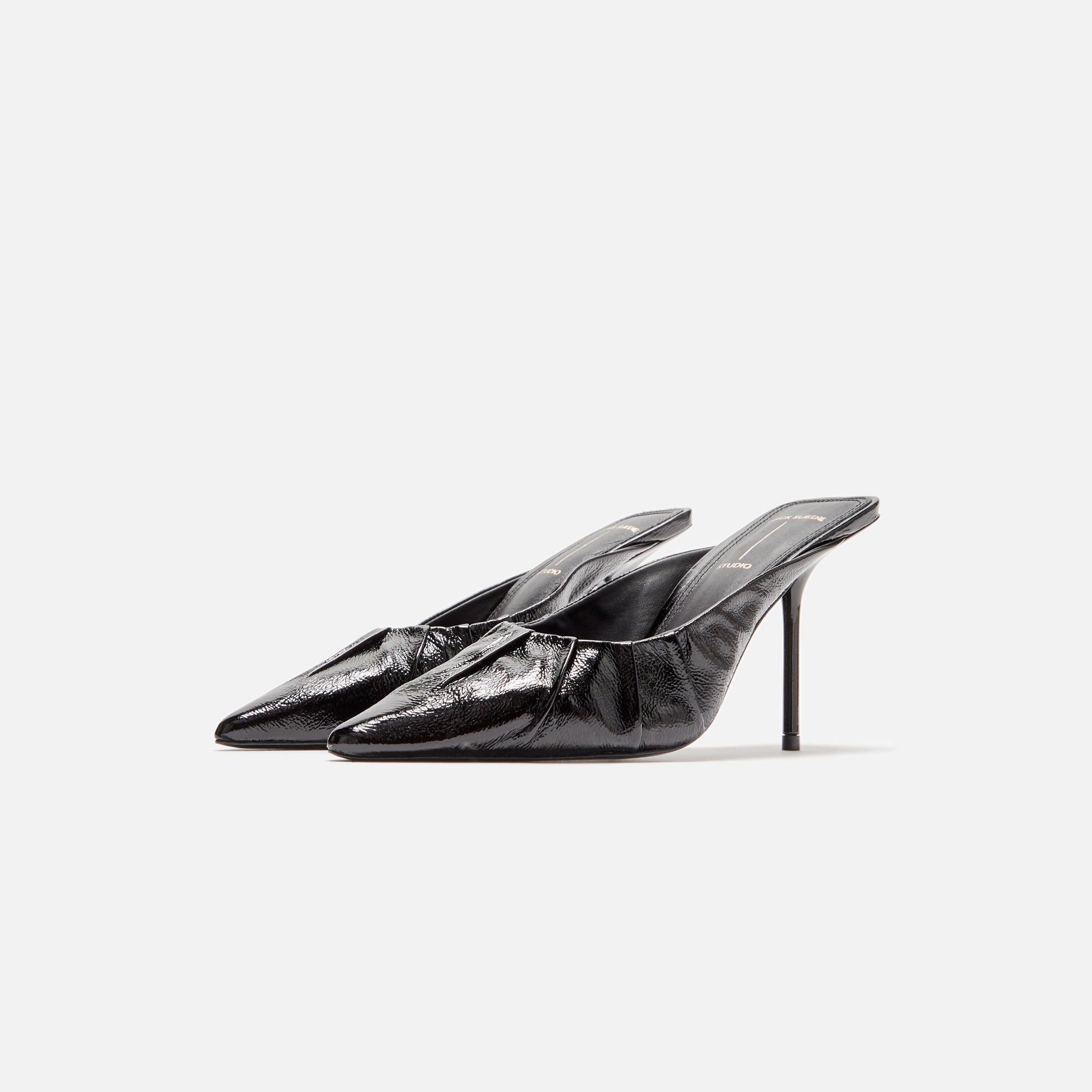 Black Suede Studio Piazza Mule - Black Patent Leather