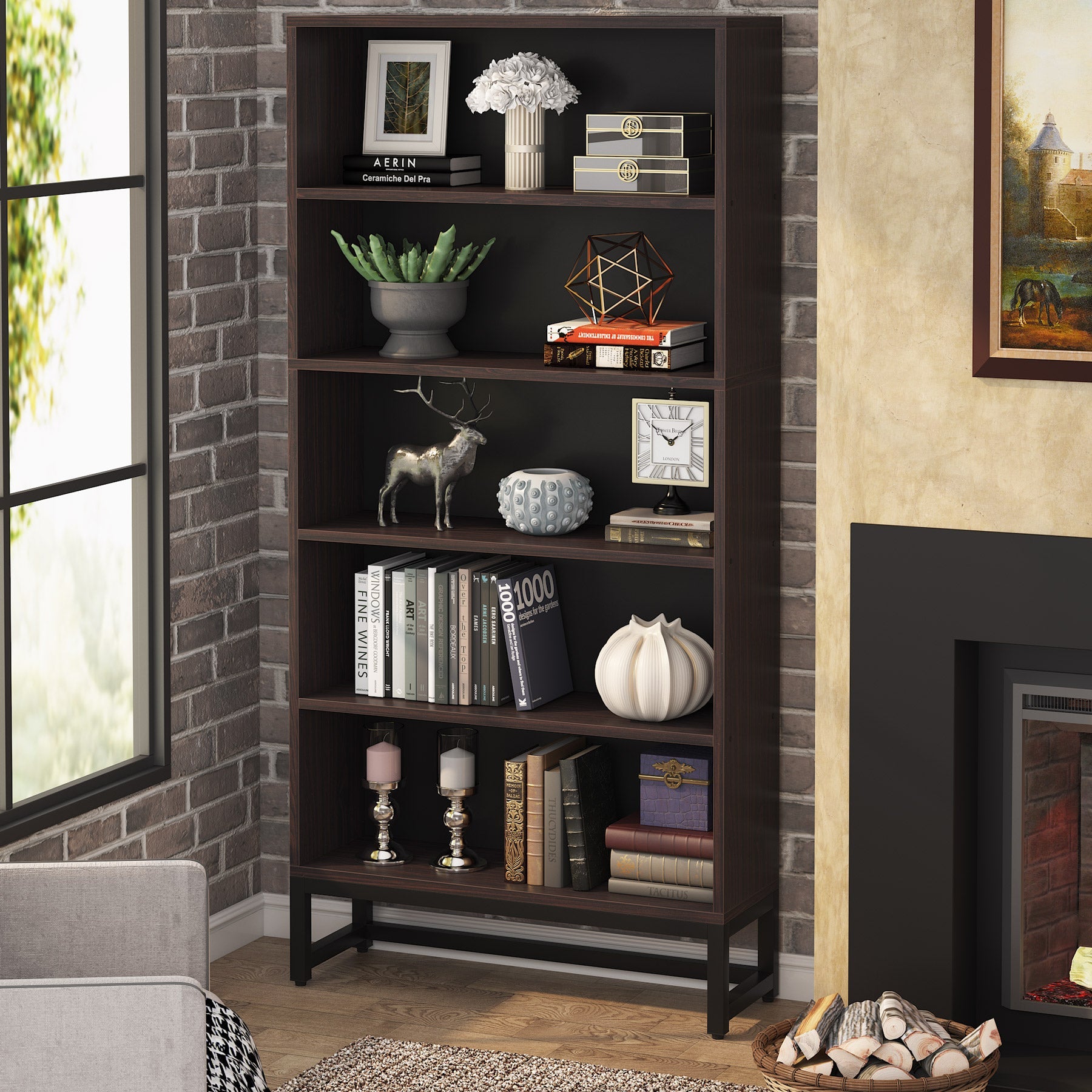 70.8” Bookcase, Large Bookshelf Organizer with 5-Tier Storage Shelves