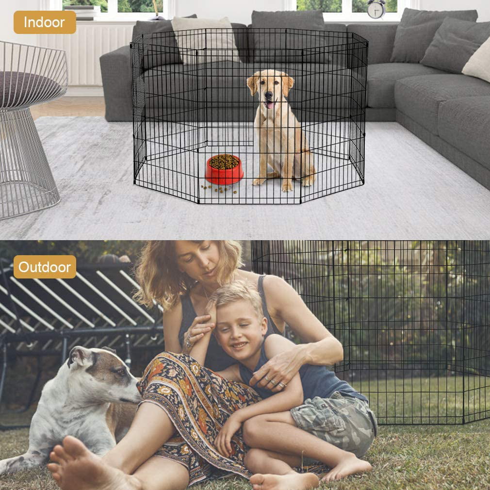 Bestpet Playpen Dog Fence， Exercise Pen Metal Wire Portable Crate Kennel Cage for Small Pet (Dog， Cat， Rabbit) Black， 24 Inches