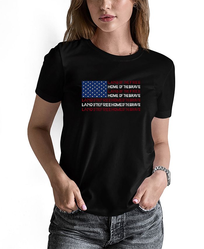 Women's Land of the Free American Flag Word Art T-shirt