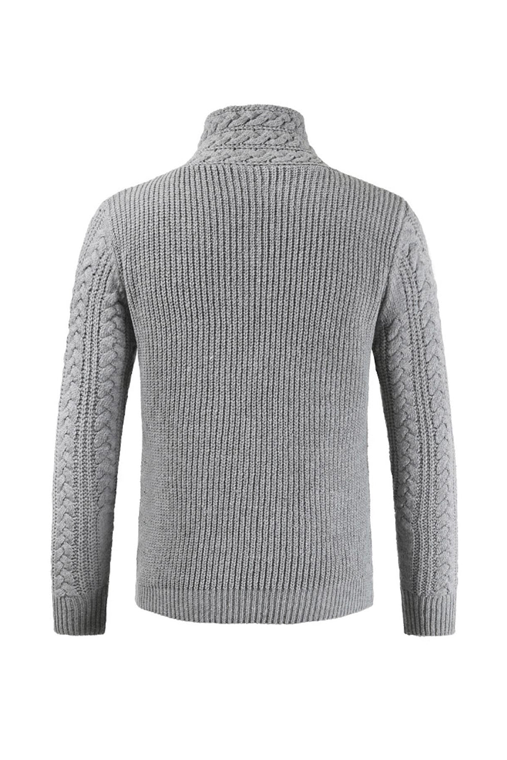 Grey Men's Casual High Neck Buckle Knitted Pullover Sweater