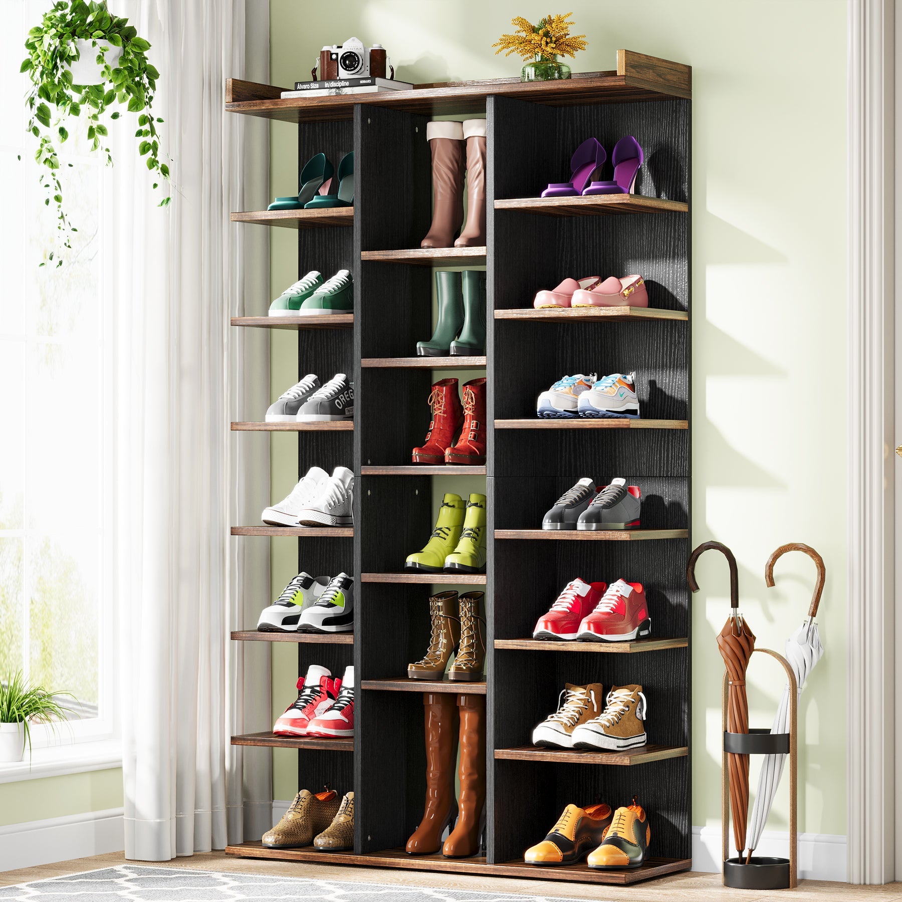 20 Pairs Shoe Rack, 7-Tier Wood Shoe Storage Shelf for Entryway