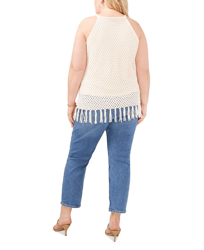 Plus Size Fringed Crochet Stitch Cotton Halter Top