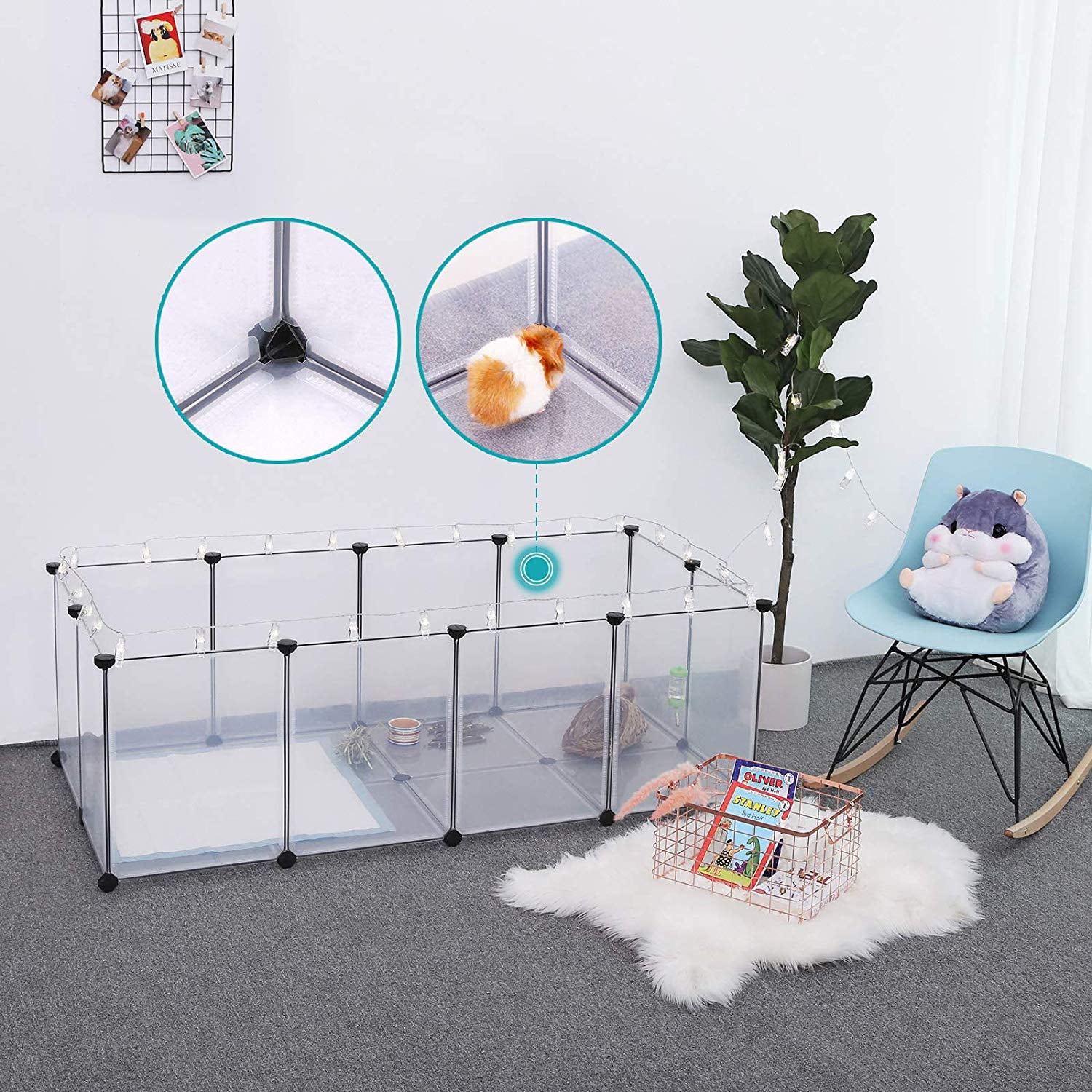 Joyful Pet Playpen Fence Cage with Bottom for Small Animals Guinea Pigs Hamsters Bunnies Rabbits