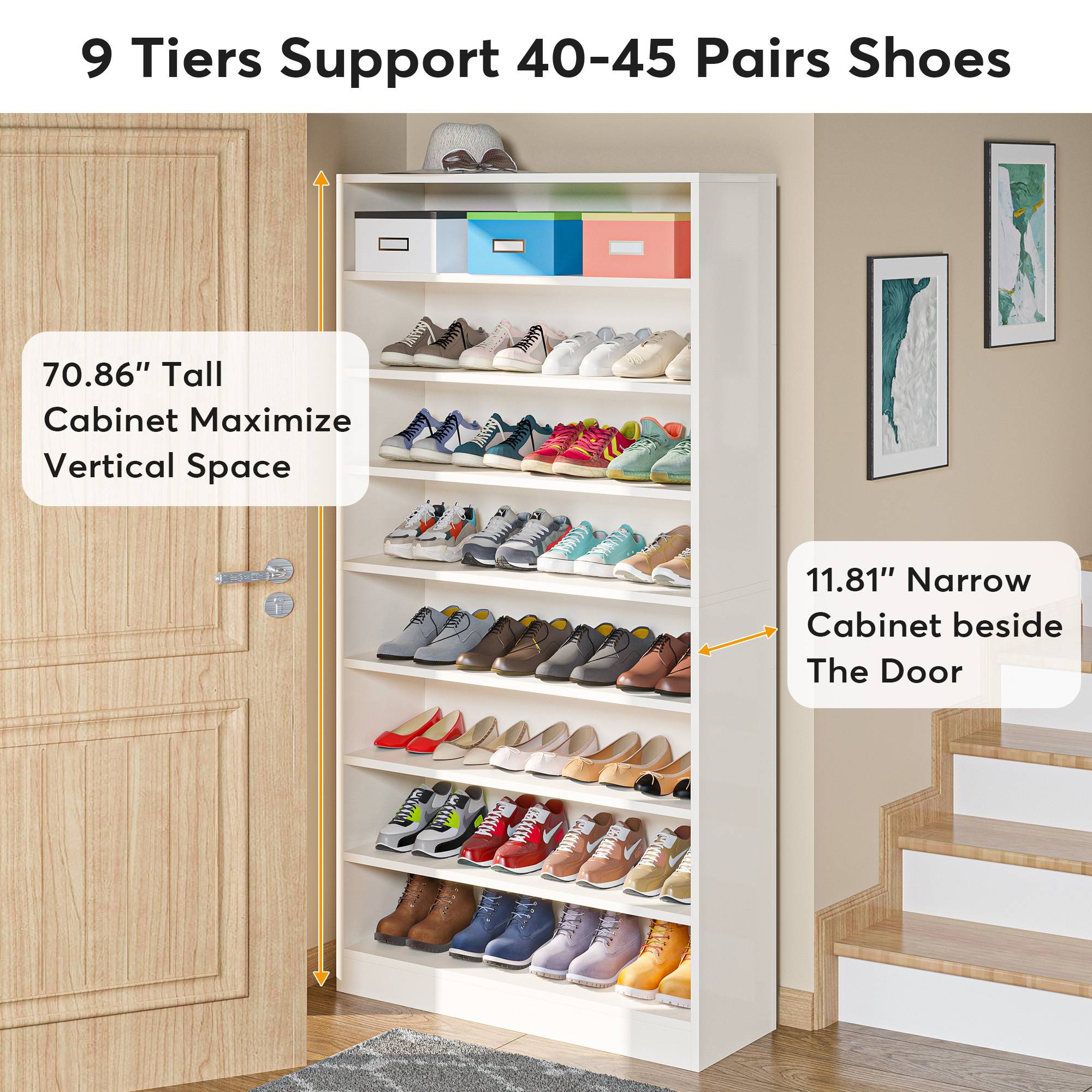 Freestanding Shoe Cabinet, 9-Tier 40-45 Pairs Shoe Storage Rack