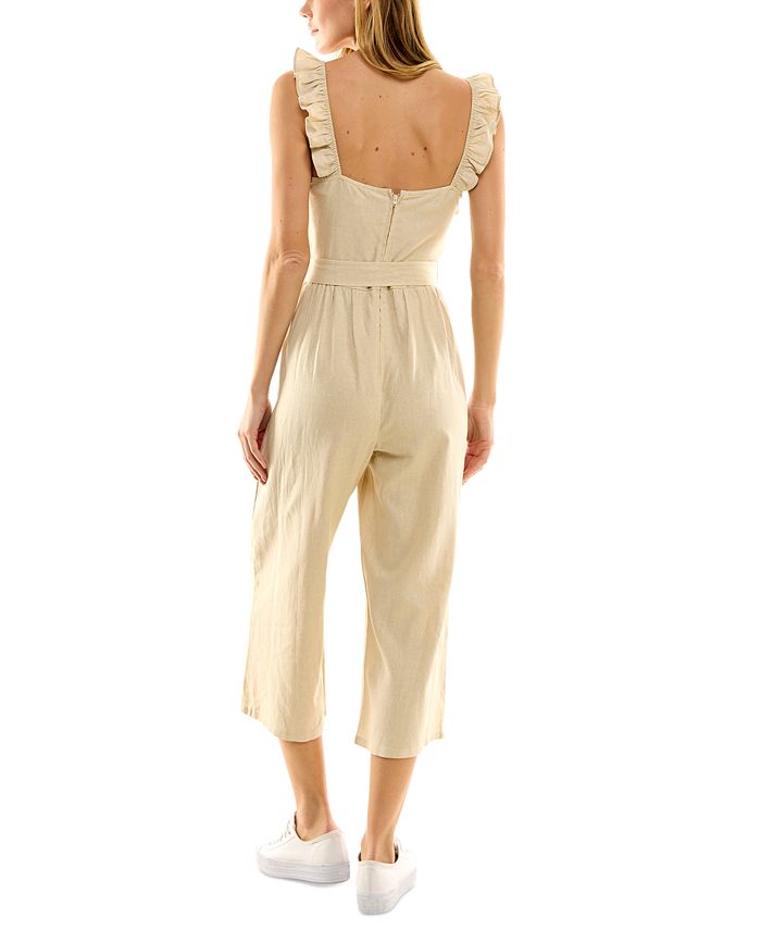 Juniors' Ruffle-Strap Belted Jumpsuit