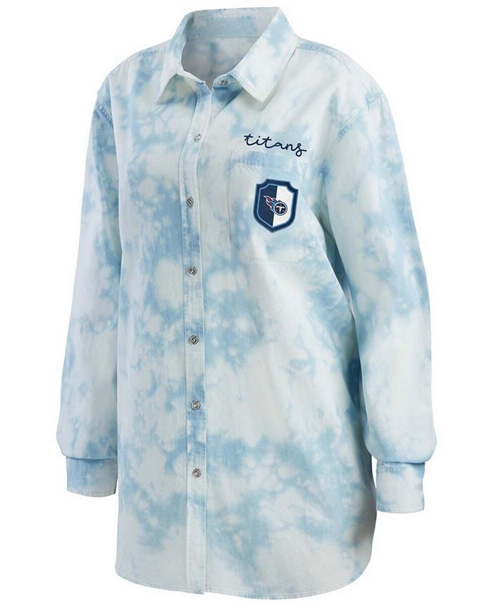 Women's Denim Tennessee Titans Chambray Acid-Washed Long Sleeve Button-Up Shirt
