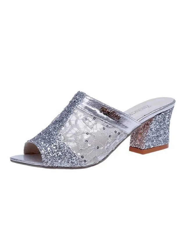 Sexy Glitter Chunky Heel Sandals