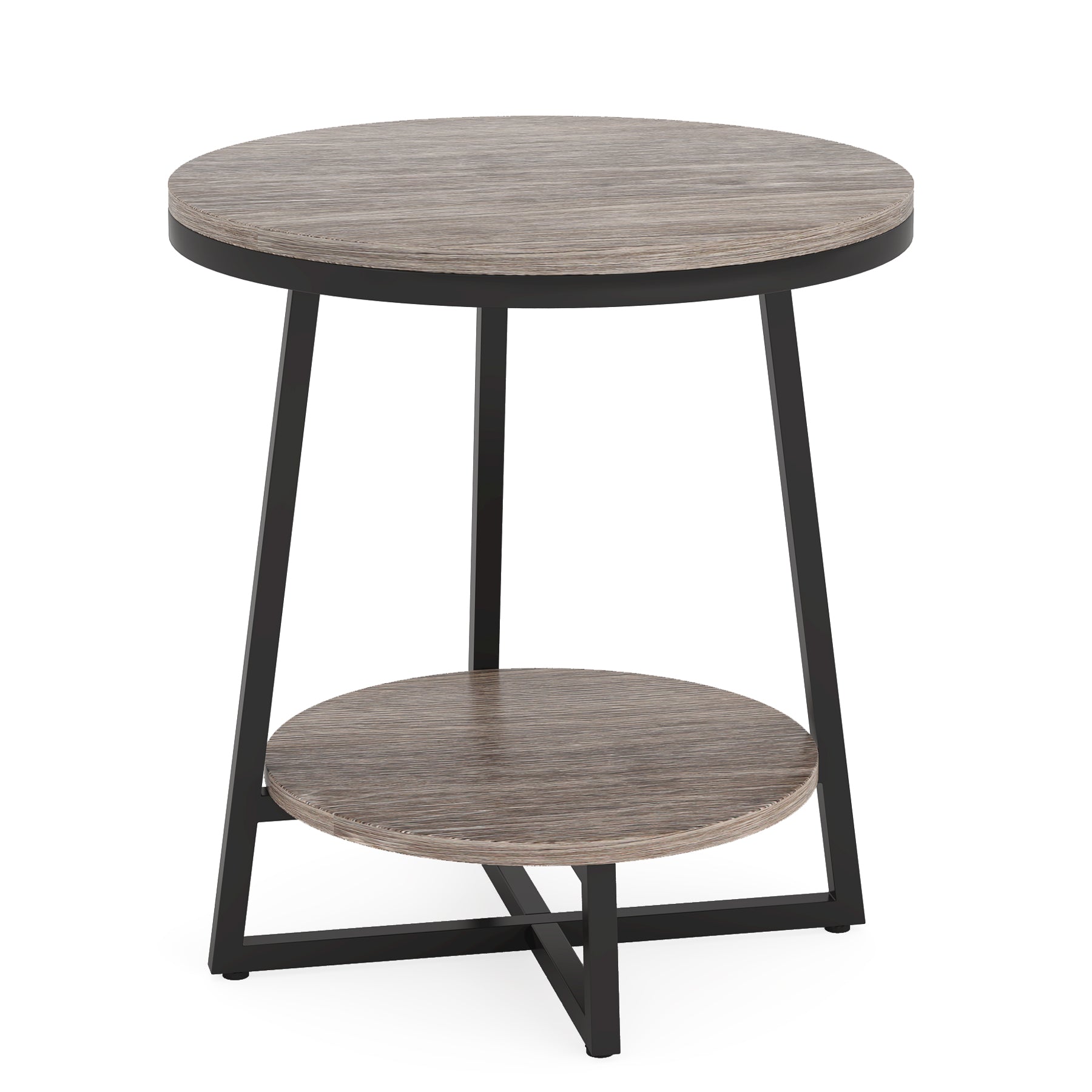 2-Tier End Table, Round Accent Bedside Table with Storage Shelf