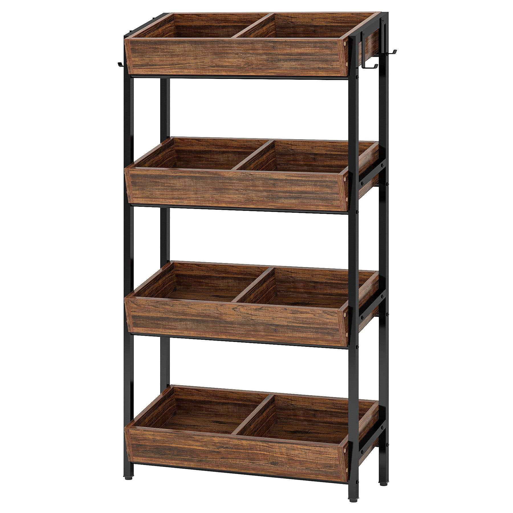 Wood Fruit Vegetable Storage Rack Stand, 4-Tier Storage Organizer