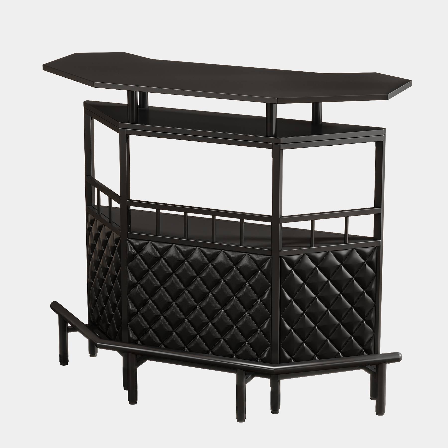 4-Tier Bar Unit, Home Bar Cabinet with Storage Shelves and Footrest