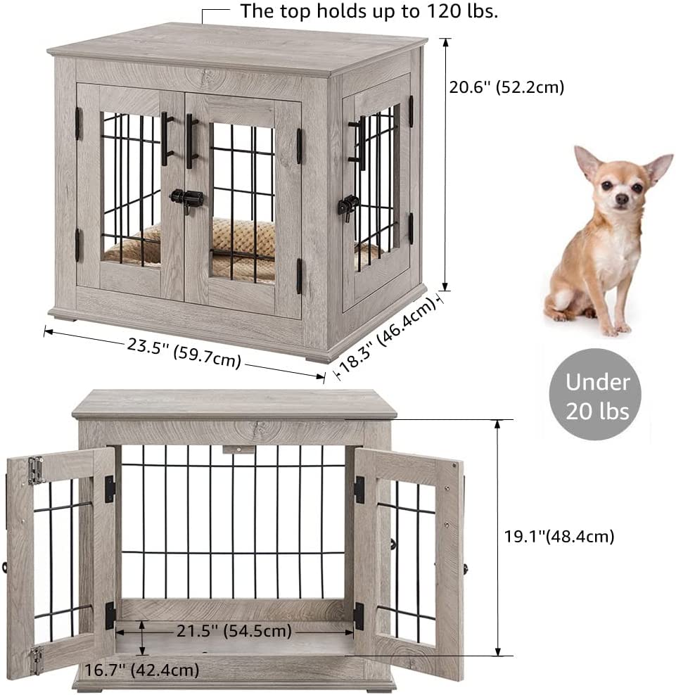 beeNbkks EV1018 Small Wire Pet Crate with Cushionand#44; Weathered Grey